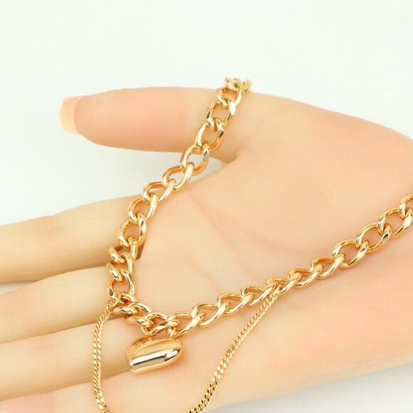 Chunky Yellow Gold Chain Necklace with Heart , XPNL0300 - Picture 4 of 12